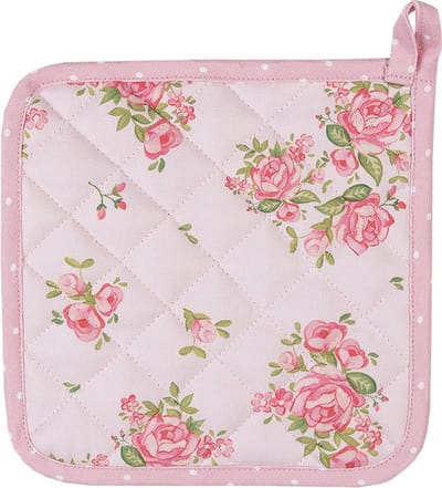 Clayre & Eef Kind Pannenlap 16x16 cm Roze Katoen Vierkant Rozen