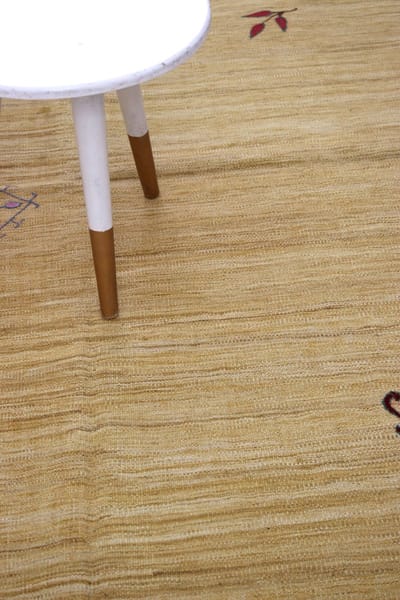 Geel Tapijt Laagpolig Handgeweven Wollen Vloerkleed - Koho Afghan Modern Kelim 206x147 - 206x147cm- Modern - Woonkamer - Salon - Slaapkamer - Eetkamer