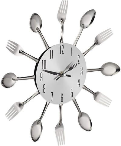 Wandklok - Moderne Kunst Unieke Wandklok - Stille wandklok - Keuken Design Klok - Metalen Creatieve Wandklok - Creatieve Wandklok voor Restaurants - Zilver