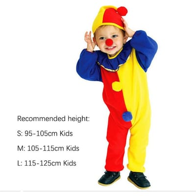 Sydanne Costumes de Clown de Carnaval Cirque Cosplay pour Enfants Halloween Enfants Garçons Filles Bébé Anniversaire Fête d'Halloween Combinaison Chapeau S yellow