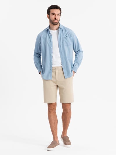 OMBRE Korte Broek - Slim Fit - Katoen - Knopen Zand S