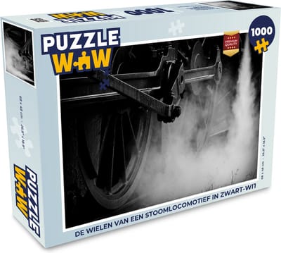 Puzzel De wielen van een stoomlocomotief in zwart-wit - Legpuzzel - Puzzel 1000 stukjes volwassenen