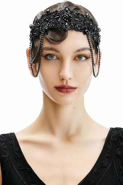 1920s Flapper Hoofddeksel Roaring 20s Hoofdband Great Gatsby Hoofdband voor Vrouwen Vintage Haar Accessoire Zwart