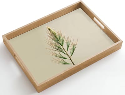 Dienblad hout 50x35 cm - Schootdienblad - Dennentak - Naaldvormige bladeren - Lichtgroen - Borrelplank rechthoek - Plateau dienbladen