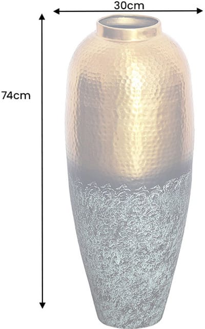 Handgemaakte decoratieve vaas ORIENT XL 75cm goudkleurig metaal met gepatineerd gehamerd design - 44873