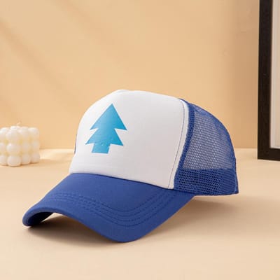 Anime Gravity Falls Dipper Pines Blauwe Dennenboom Print Trucker Cap Mannen Vrouwen Cartoon Cosplay Verstelbare Baseballpet Voor Buiten Adjustable white