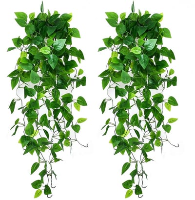 Dailygoods- Hangplant 100 cm - Kunstplanten voor binnen/buiten - Kunstplant in pot - Onderhoudsvriendelijk - Set van 2 stuks - Duurzaam en glanzend