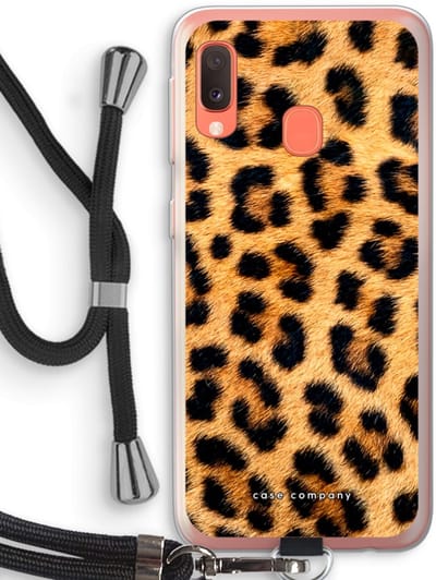 Case Company® - Hoesje met koord geschikt voor Samsung Galaxy A20e hoesje met Koord - Luipaard - Telefoonhoesje met Zwart Koord - Bescherming aan alle Kanten en Over de Schermrand