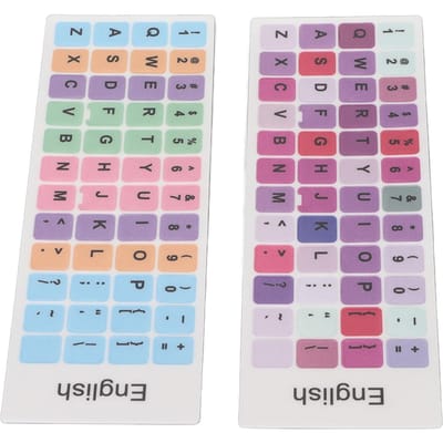 2 pièces Autocollants pour Clavier Colorés Langue Anglaise Revêtement Anti-poussière Imperméable Matériau PVC Autocollants Touches Clavier E