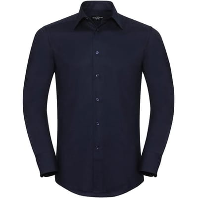 Russell Collectie Heren Lange Mouw Easy Care op maat gemaakt Oxford Shirt (Heldere marine)