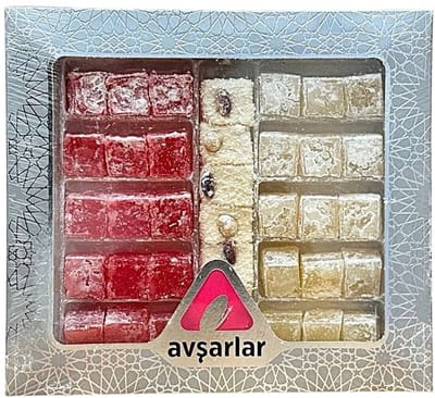 Avsarlar gemengd (roos, naturel, hazelnoot, pistache) Turks fruit 600 g - Avsarlar karisik (gul, dogal, findik, fistik) lokum Turk lokumu - Avsarlar mixed (rose, natural, hazelnut, pistachio) Turkish delight