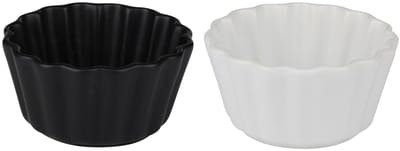 Alpina Mini Ovenschaaltjes Keramiek – 2 Stuks – Tapas Schaaltjes – 10 x 10 cm – Zwart/ Wit