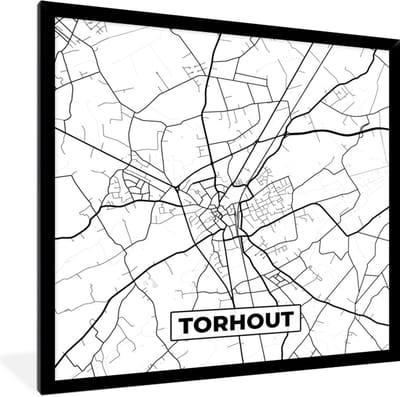 Fotolijst incl. Poster Zwart Wit- Zwart Wit – België – Plattegrond – Stadskaart – Kaart – Torhout - 40x40 cm - Posterlijst
