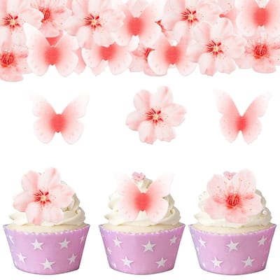Dailygoods- Cupcake-toppers 48 Roze Vlinders - Taartdecoratie - Bruiloft - Verjaardag - Doop - Babyshower - Feestdecoratie
