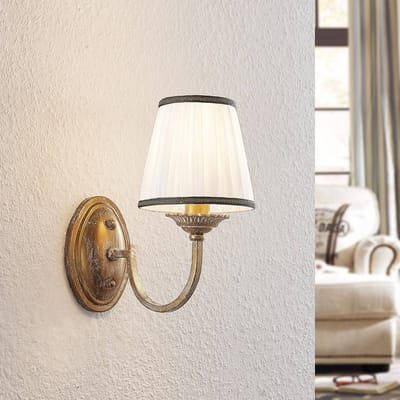 Lindby - Wandlamp - 1licht - Textiel, metaal - H: 27 cm - E14 - crème, antiek messing
