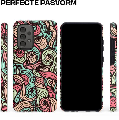 Casetastic hoesje geschikt voor Samsung Galaxy A52 (2021) 5G / Samsung Galaxy A52 (2021) 4G - Dubbellaagse bescherming - Pastel Swirl Vibes - Fashion Case - Taupe Donkergrijs Saliegroen Grijs