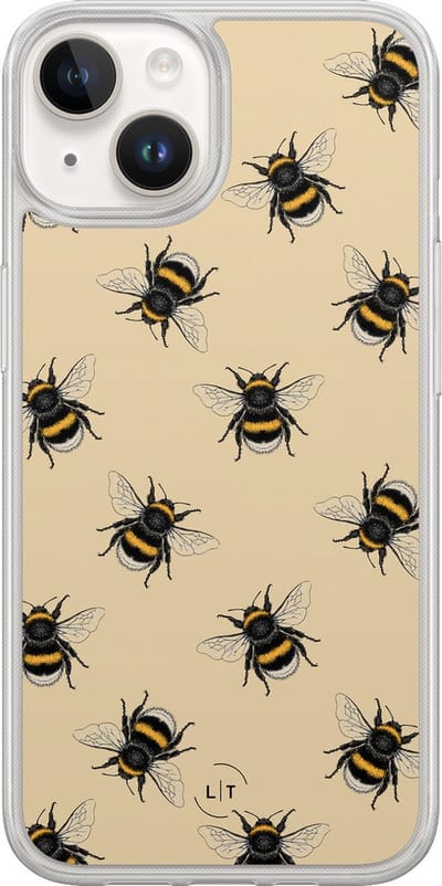 Hoesje geschikt voor iPhone 14 - Bijen print - 2in1 backcover - Print / Illustratie - Geel - Leuke Telefoonhoesjes
