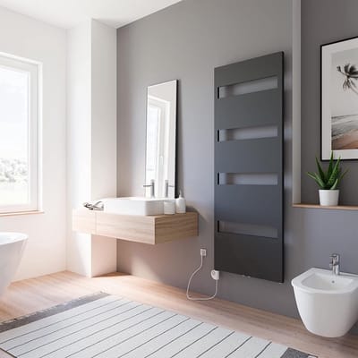 Schulte TURIN - elektrische designradiator - 60x170cm - antraciet - handdoekdroger - temperatuurregeling aansluiting links - 600 Watt