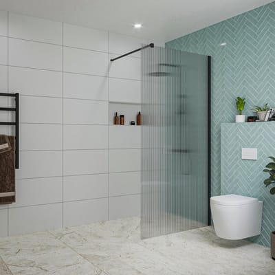 FugaFlow Eccelente Vetro inloopdouche badkamer - 100x200cm - ribbelglas - wandarm - mat zwart
