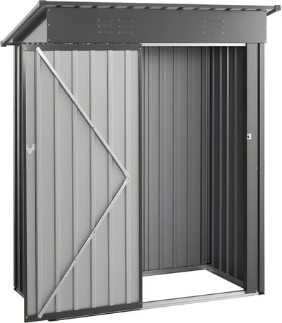5 x 3 ft metalen tuinhuisje, buitenopslagruimte met afsluitbare deur en ventilatie, metalen schuur met schuin dak voor gereedschap, achtertuin, tuin, terras, fiets, grijs