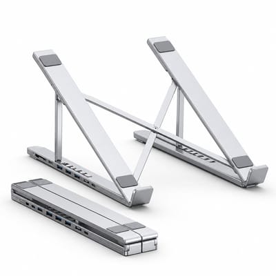Vyzio - Laptop Standaard Verstelbaar met Docking Station - Ergonomische Laptopstandaard & Laptophouder - Aluminium - Opvouwbaar - 8-in-1 USB-C Dock - Laptop Verhoger - LAPDOCKX