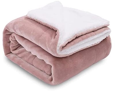 Dikke Warme Sherpa Deken, Grijs en Roze, Dubbelzijdige Fleece Woondeken van 220 x 240 cm voor Bank en Woonkamer