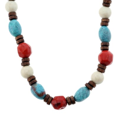 Behave - Ketting met turquoise, rode en bruine kralen - Trendy sieraden - Nikkelvrij - 47 cm + 7 cm verlengketting