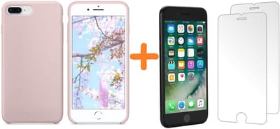 Hoesje Geschikt voor iPhone 7 Plus / 8 Plus - Liquid siliconen Hoesje Nano Licht Roze case TPU backcover - met Screenprotector 2 stuks tempered glass