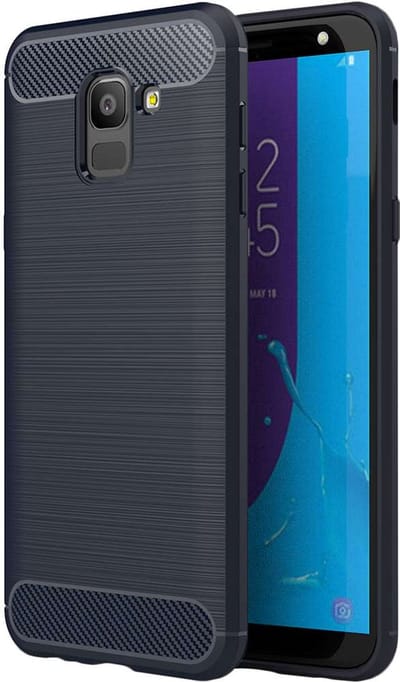 ebestStar - Hoes geschikt voor Samsung J6 2018 Galaxy SM-J600F, TPU Bescherming Cover, Koolstof Design Hoesje, Donkerblauw