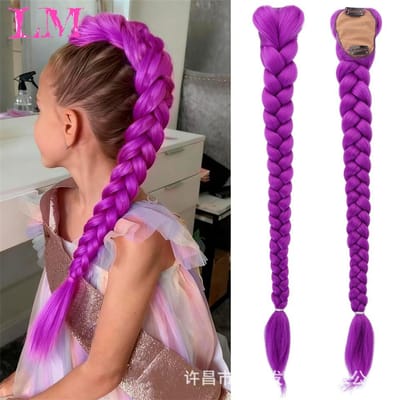 LM 3-delig Synthetisch 30-inch Gevlochten Paars Haar Paardenstaart Rumi Kostuum Kapsel Paardenstaart met Clips voor Meisjes Halloween Kerst black