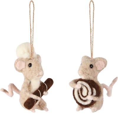 Dekoratief | Hanger muis m/gebakje, roze/bruin, stof, 5x5x9cm, set van 2 stuks | A255337