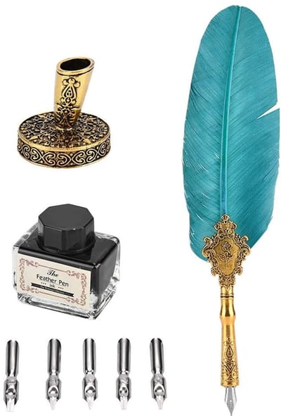 Dailygoods- Schrijfpenset Retro - Kalligrafiepen met Ganzenveer - Dip Pen met 5 Reservepunten - Pennenhouder - Antieke Veer - Hoogwaardig Design