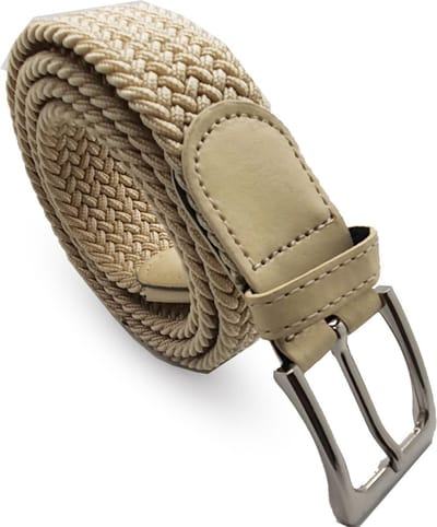 Elastische Comfort Riem - Stretch Riem - Gevlochten Broekriem - Totale lengte 120 CM - Nikkelvrije Gesp - Beige