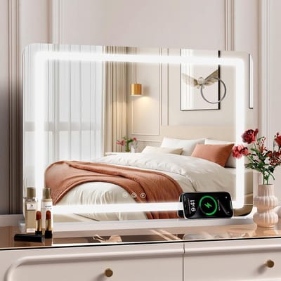 Verlichte Make-up Spiegel - Hollywood Spiegel - Dagelijkse Make-up - 3 Kleurstanden Dimbare - 58 x 46 cm - Wit