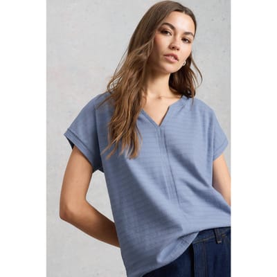 White Stuff Nelly Notch Texture Tee Mid Blue Taglia: 10 | Maglie Sportivi Outlet | Donna | Blu