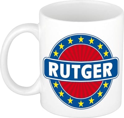 Bellatio Decorations - Rutger voornaam - koffiemok - beker - wit/blauw - 300 ml - Cadeau - Heren - Collega - Vaderdag - Verjaardag