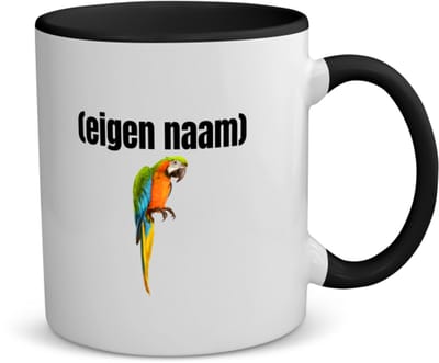 Akyol - papegaai met eigen naam koffiemok - theemok - zwart - Papegaai - papegaai liefhebbers - iemand die houdt van papegaaien - verjaardag - cadeau - kado - 350 ML inhoud