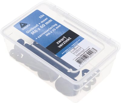 Deltafix slotbout M6 x 60 mm - zwart gecoat - verzinkt - met moer, ring en carrosseriering - 10 stuks