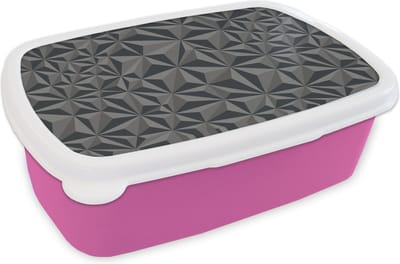 Broodtrommel Roze - Lunchbox - Brooddoos - Geometrie - Grijs - 3D - Patronen - 18x12x6 cm - Kinderen - Meisje