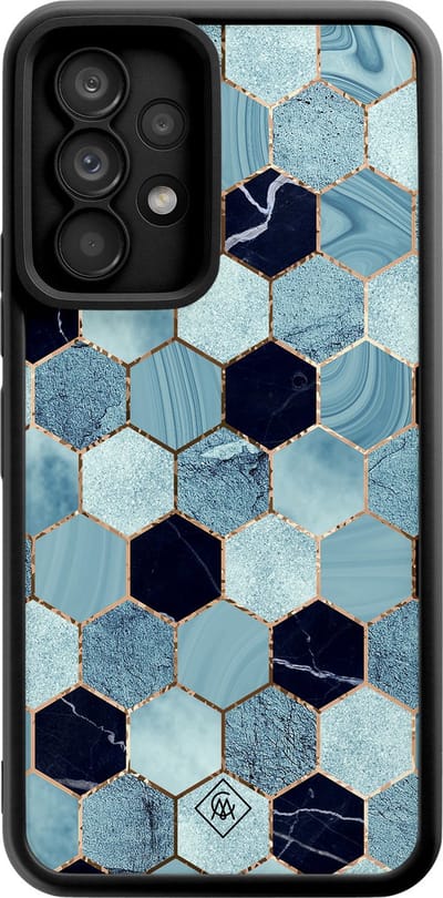 Casimoda® hoesje - Geschikt voor Samsung Galaxy A52 5G - Blue Cubes - Zwart TPU Backcover - Marmer - Blauw