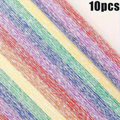 Lot de 10 décorations de fête arc-en-ciel, emballage cadeau ondulé de la série arc-en-ciel, papier d'emballage, papier de soie, fournitures pour bouquets rainbow