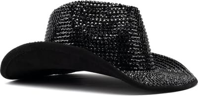 KIMU® Cowboyhoed Zwart Strass Steentjes - Cowgirl Western Hoed Zwarte - Cowboy Diamantjes Glitter Dames Heren Foute Party Circus Festival