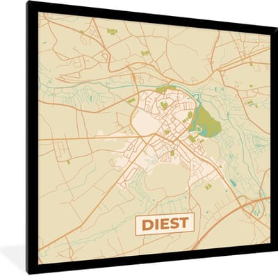 Fotolijst incl. Poster - België - Kaart - Stadskaart - Plattegrond - Diest - 40x40 cm - Posterlijst