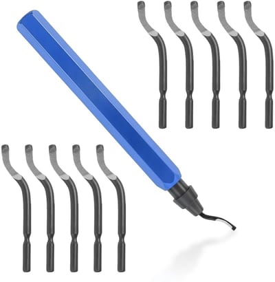 Set van 10 ontbraamtools met blauwe handgreep voor metaal, koper, PVC en kunststof accessoires
