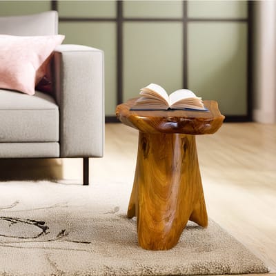 MODFU Massief Houten Bijzettafel - Onregelmatige Vorm - Multifunctioneel - Voor Woonkamer Of Balkon - Natuurlijke Houtkleur