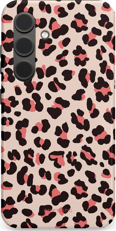 Casetastic hoesje geschikt voor Samsung Galaxy S24 - Dubbellaagse bescherming - Tropische Panter - Fashion Case - Zand Zwart Koraal