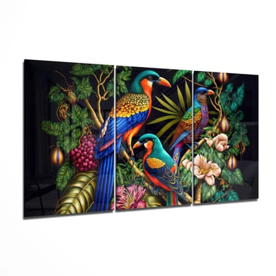 Drieluik Glasschilderij - Tropische Vogels - 3x110x70 cm