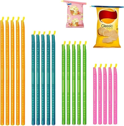 Dailygoods- Sluitklemmen 20 Stuks - Veelkleurig - Herbruikbaar - Sluitclips - Voor Levensmiddelzakjes - Duurzaam Polypropyleen (PP) - Maat 29/23/19/12 cm - Zaksluitingen