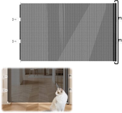 oprolbaar traphekje- kinderhekje- Huisdierluik voor honden/katten - Veiligheidsluik voor baby's - Geschikt voor deuren en trappen - Trekt 9 cm in - Bespaart ruimte - Wordt geleverd met positioneerder en haken (Zwart - 40*125 cm)