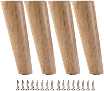 KZQ Meubelpoot Hout-Houten Meubelpoten, Set van 4, 15 cm Tafelpoten, Taps Toelopende Meubelpoten van Eikenhout met Montageplaten, Schroeven en Voetbeschermers voor Kast, Bank, Salontafel, Natuurlijke Kleur